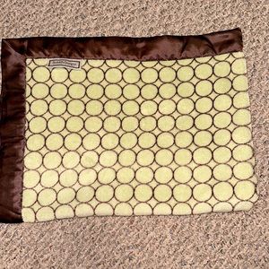SWADDLE DESIGNS STROLLER BABY BLANKET BROWN SATIN EDGING GREEN CIRCLES DOTS EUC